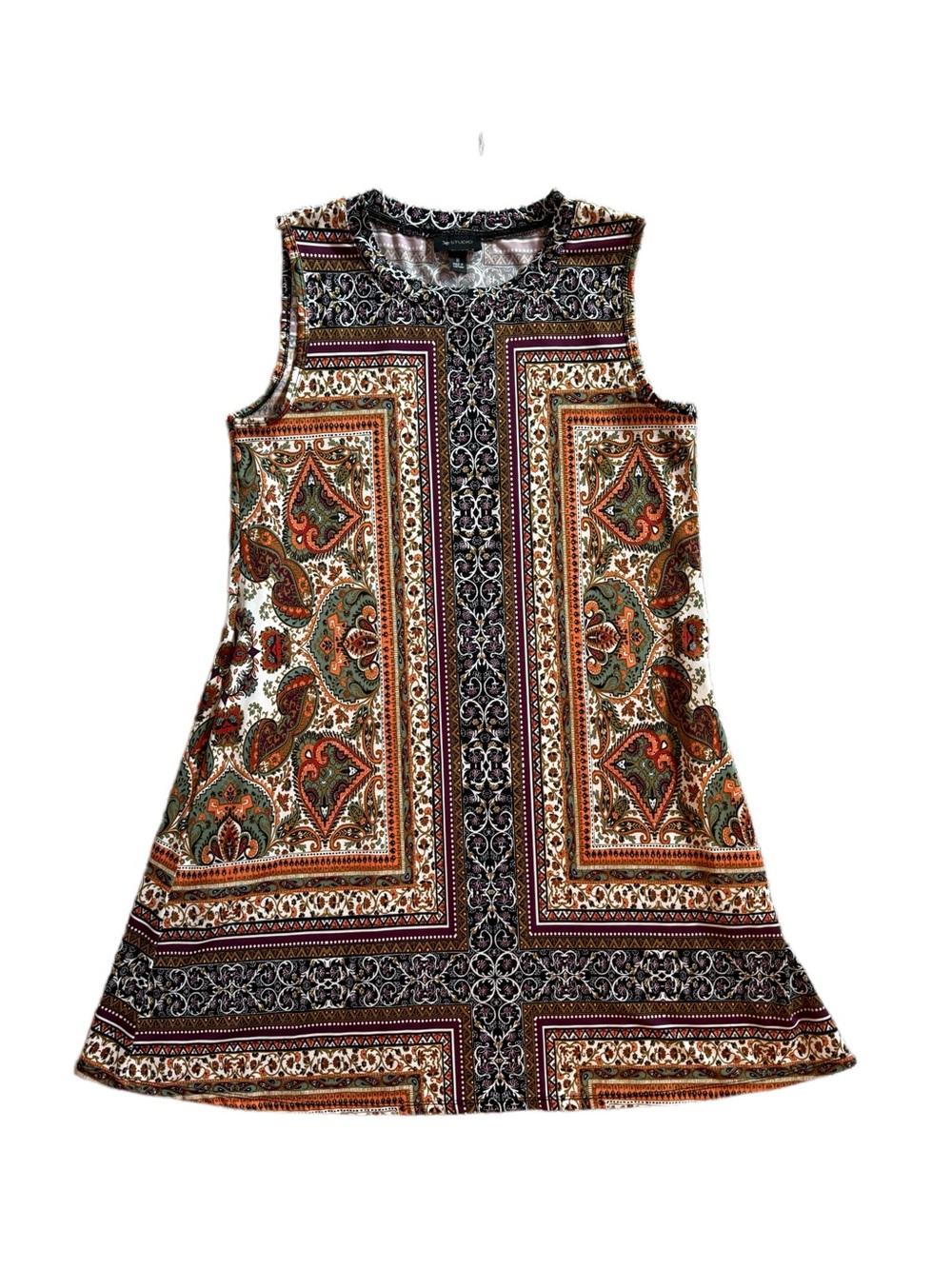 AB Studio Paisley Sleeveless Midi Dress - Brown, Green, Cream